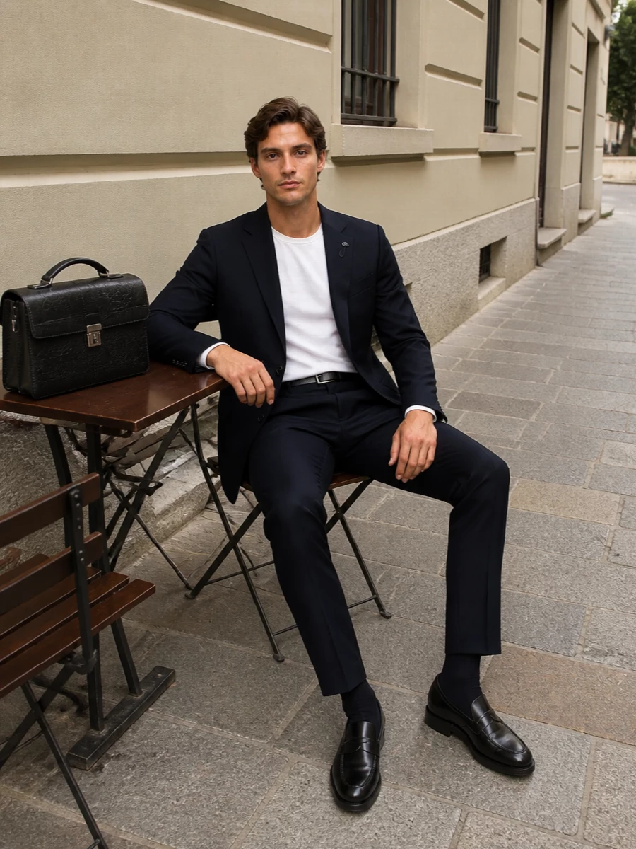 Lardini navy tailoring tods black loafers
