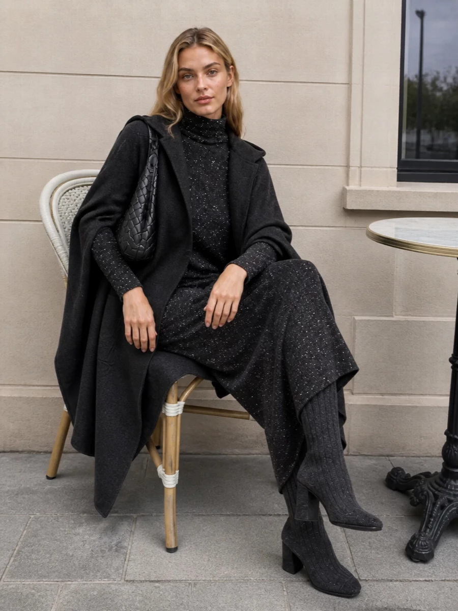 Bottega cape the row knit dress outfit