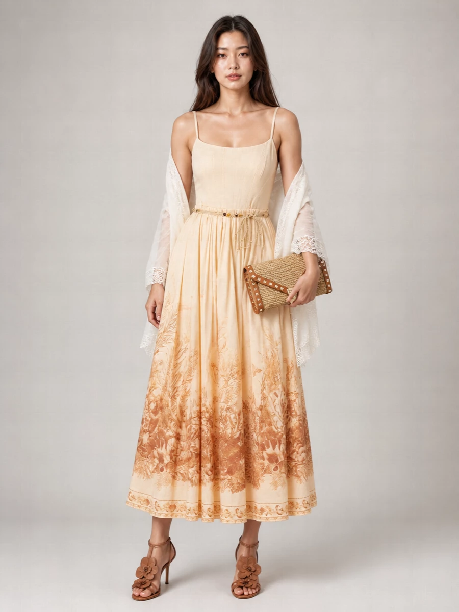 Zimmermann Cotton Toile-Print Corset Midi Dress