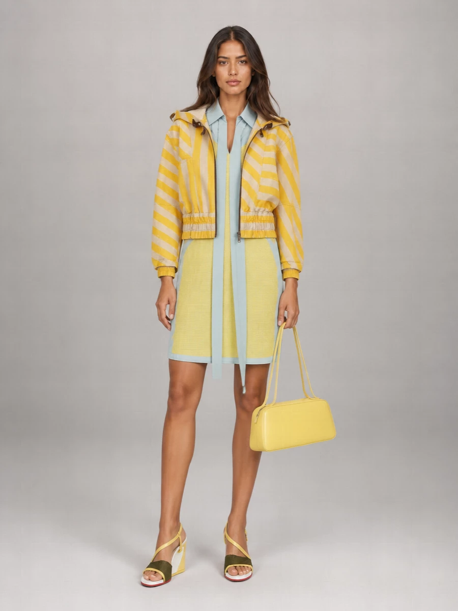 Fendi Striped Cropped Hooded Single-Breasted Jacket