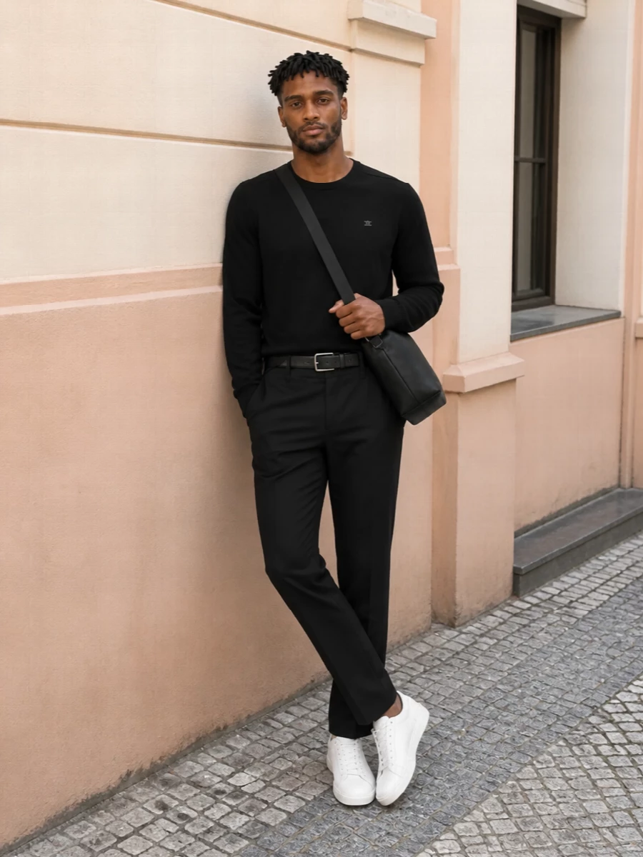 Celine mens black sweater tailored trouser outfit
