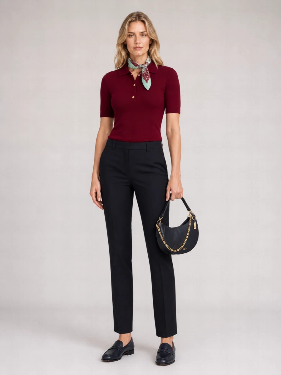 S Max Mara Silk Fine-Knit Short-Sleeve Polo Top