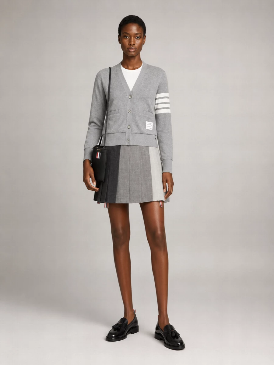Thom Browne Ribbed V-Neck Cotton Cardigan