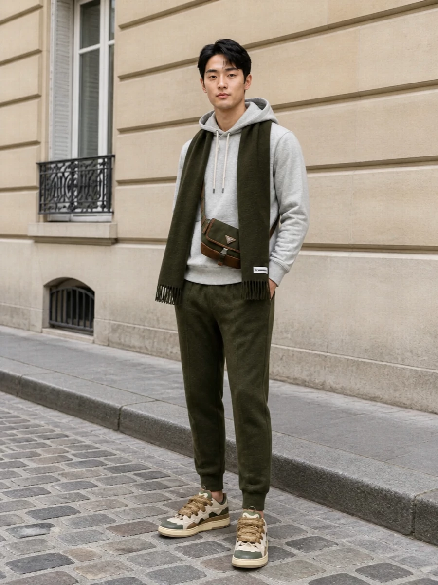 Lanvin olive joggers grey hoodie sneakers