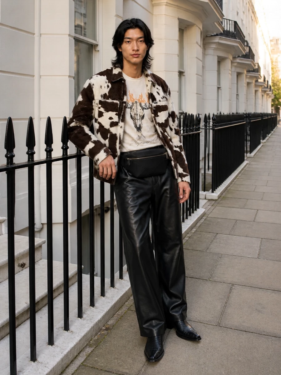 Represent fur jacket fendi trousers outfit