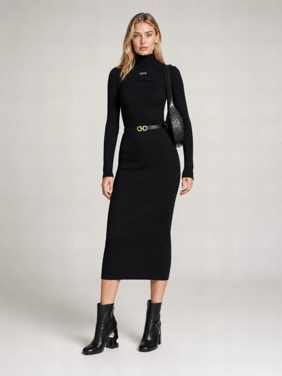 Off-White Cotton Midi Dress