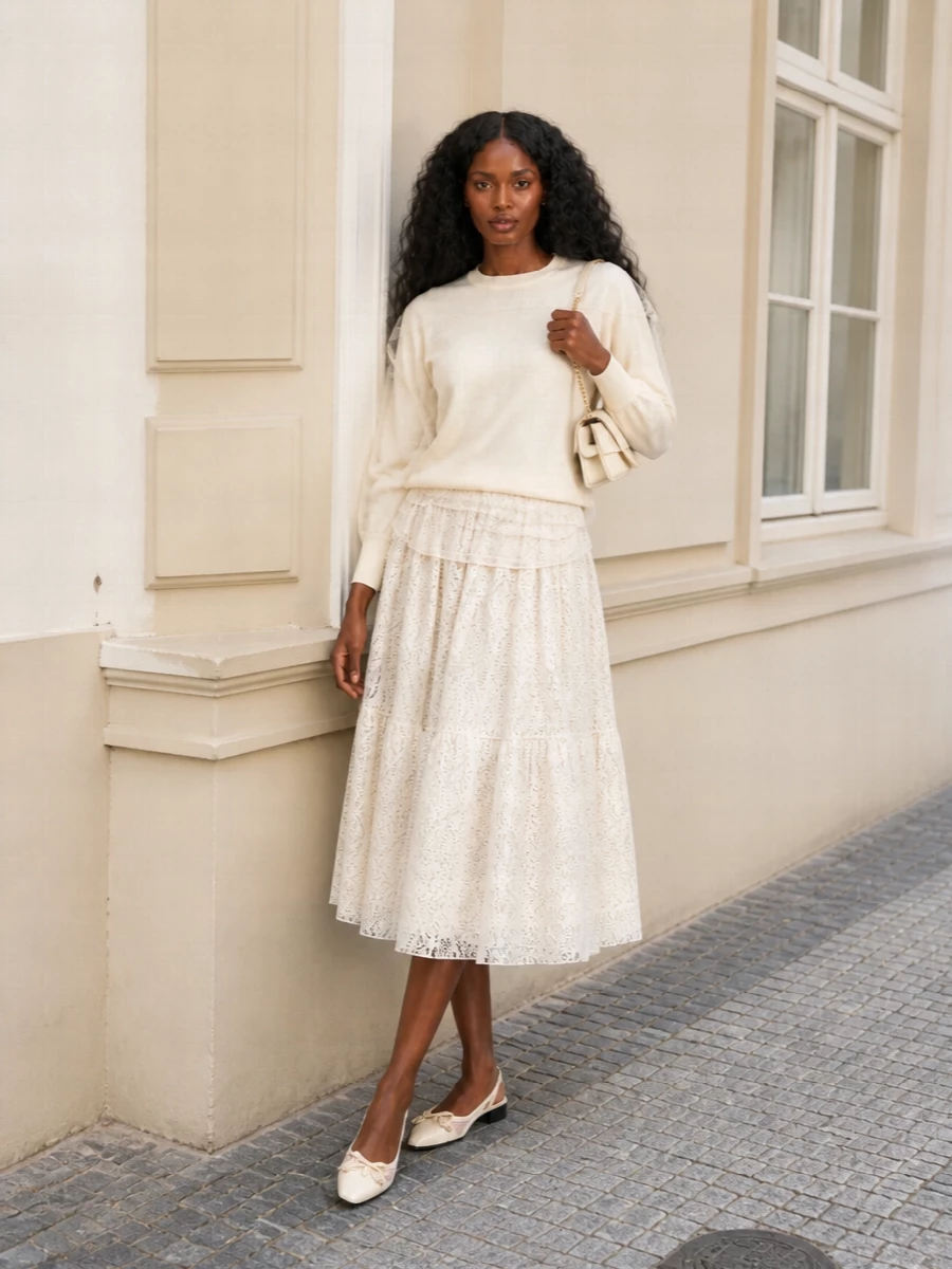 Comme des garcons ivory lace skirt mesh flats