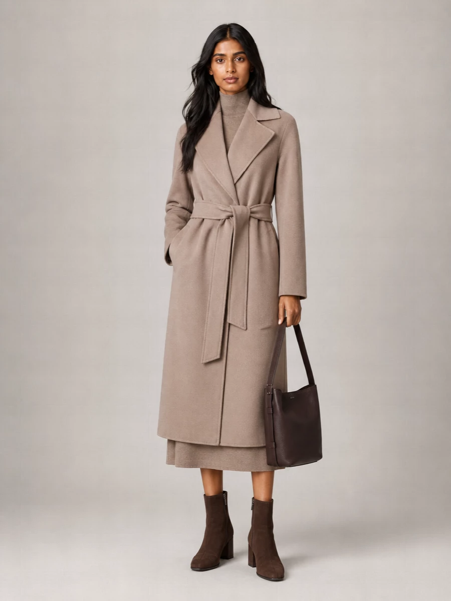 S Max Mara Wool Silk Cashmere Belted Long Coat