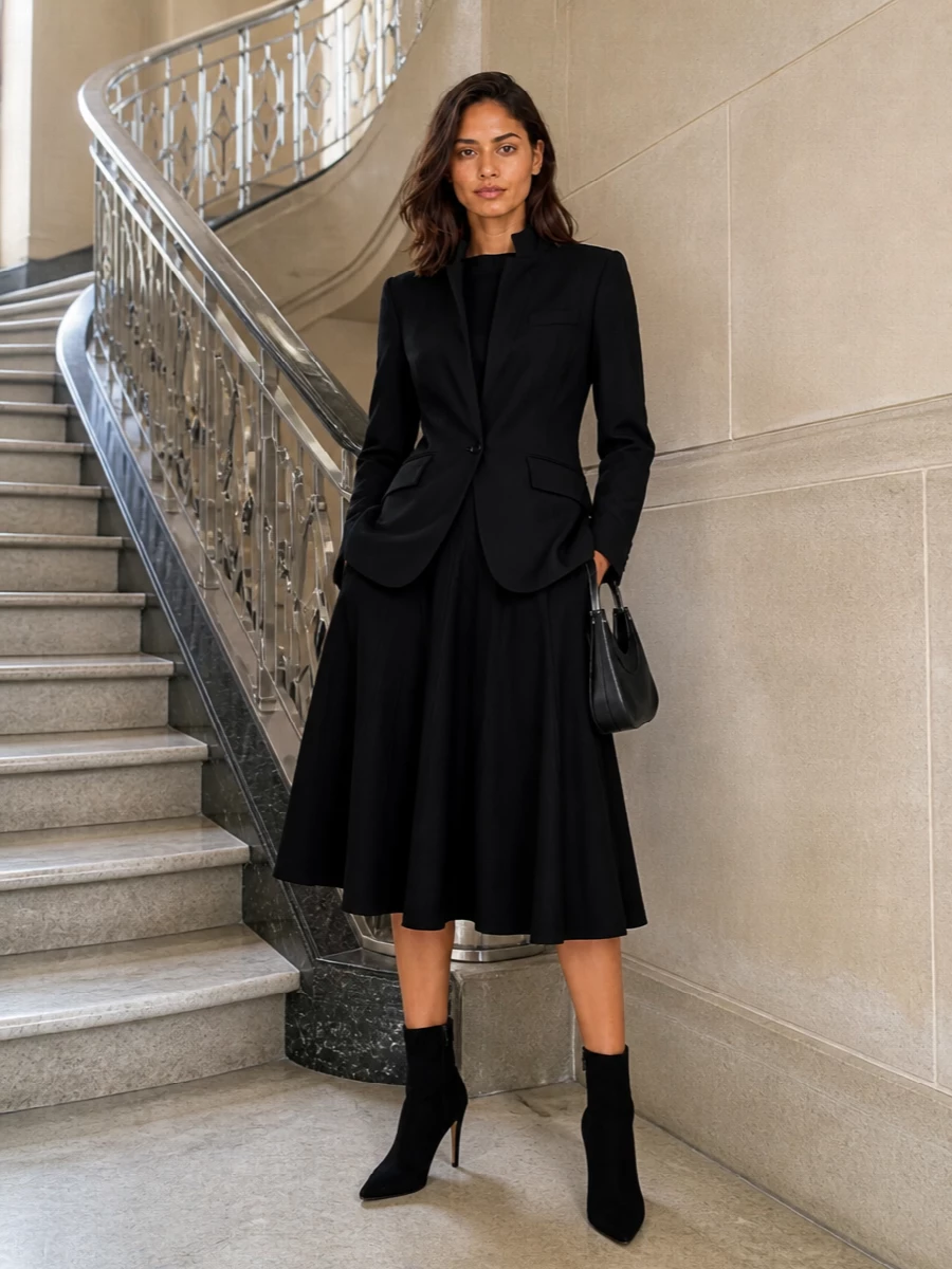 Alexander mcqueen black blazer knit midi dress