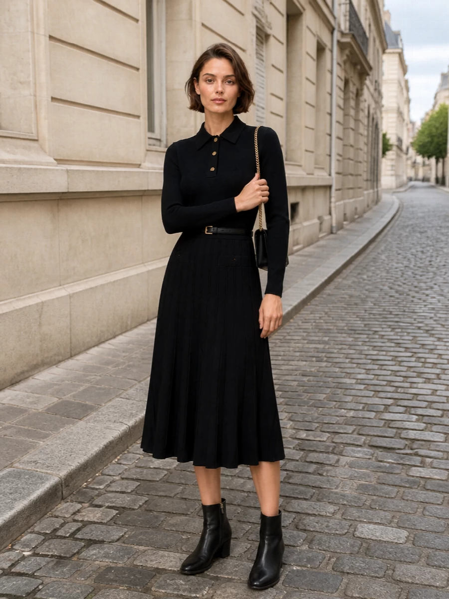 Michael kors black knit midi dress outfit
