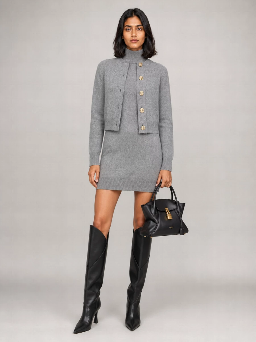 Balmain Cashmere Mohair Ribbed Crew Neck Cardigan