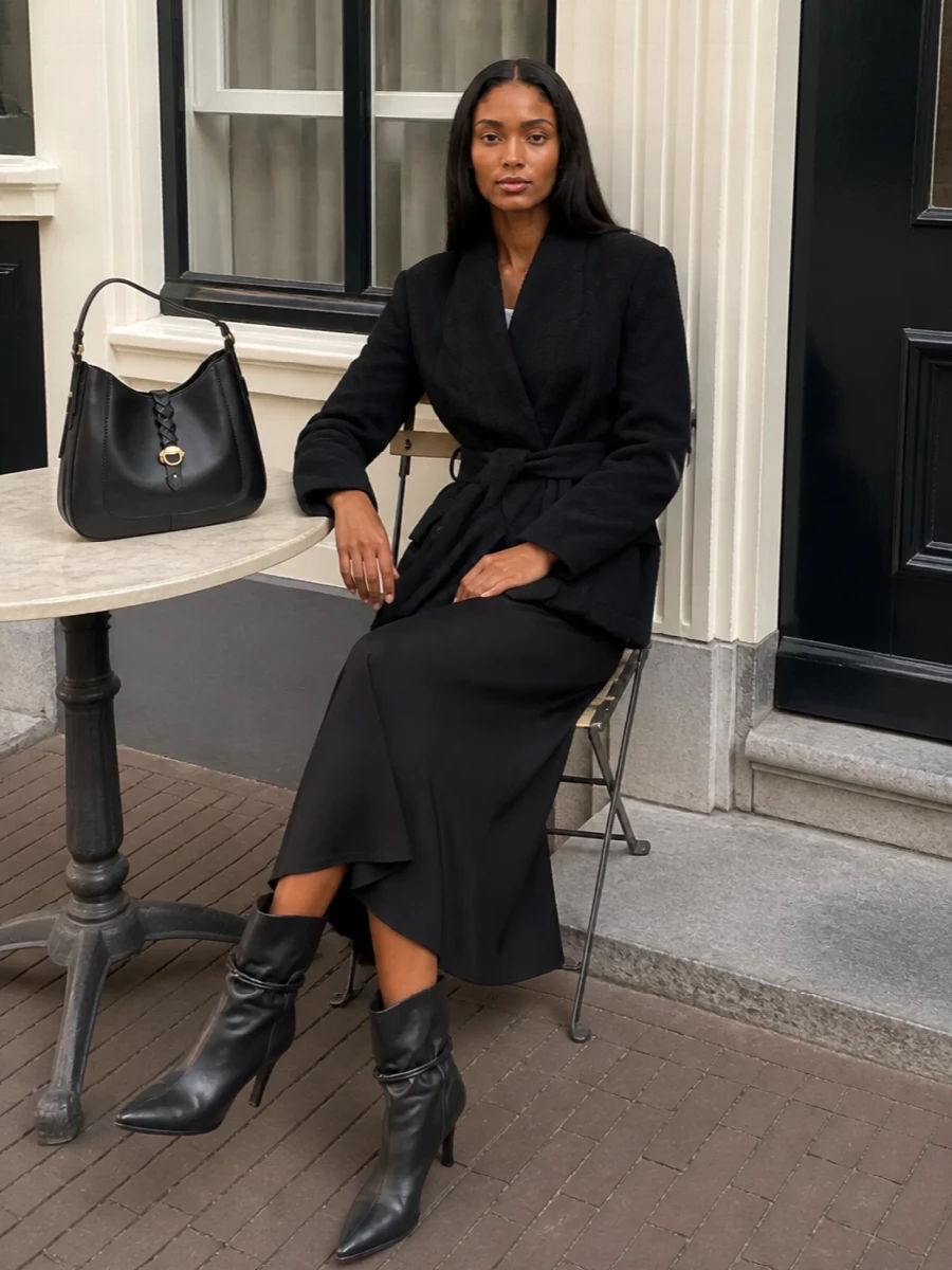 Isabel marant black blazer wrap midi dress outfit