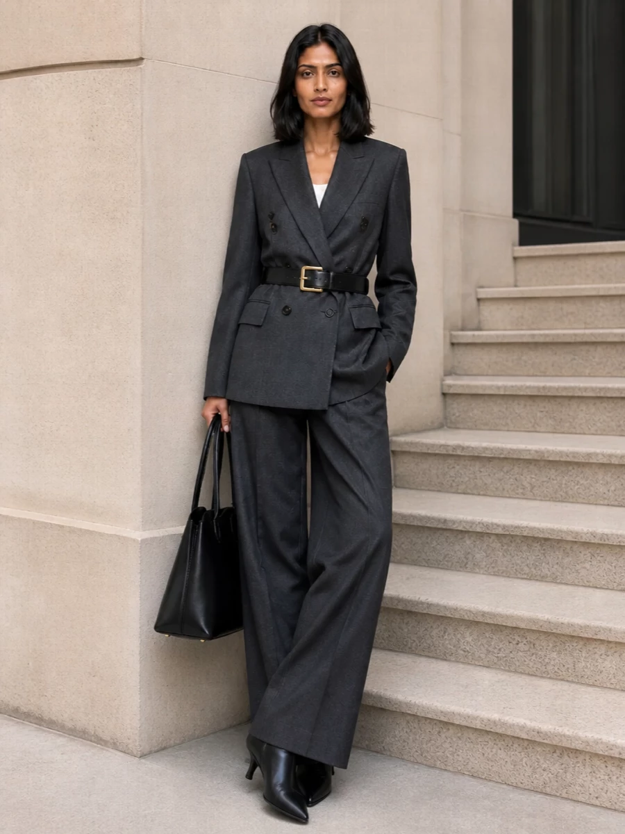 Stella mccartney charcoal blazer suit ankle boots