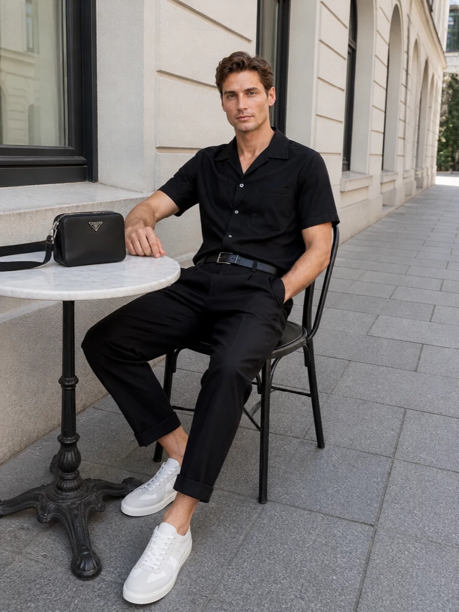 Maison margiela camp shirt cropped trousers outfit