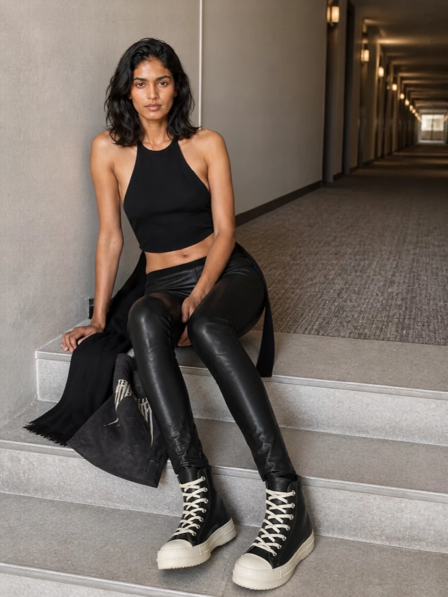 Rick owens black tank skinny pants sneakers