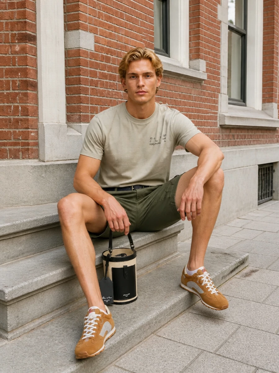 Dsquared2 cargo shorts sand tee suede sneakers
