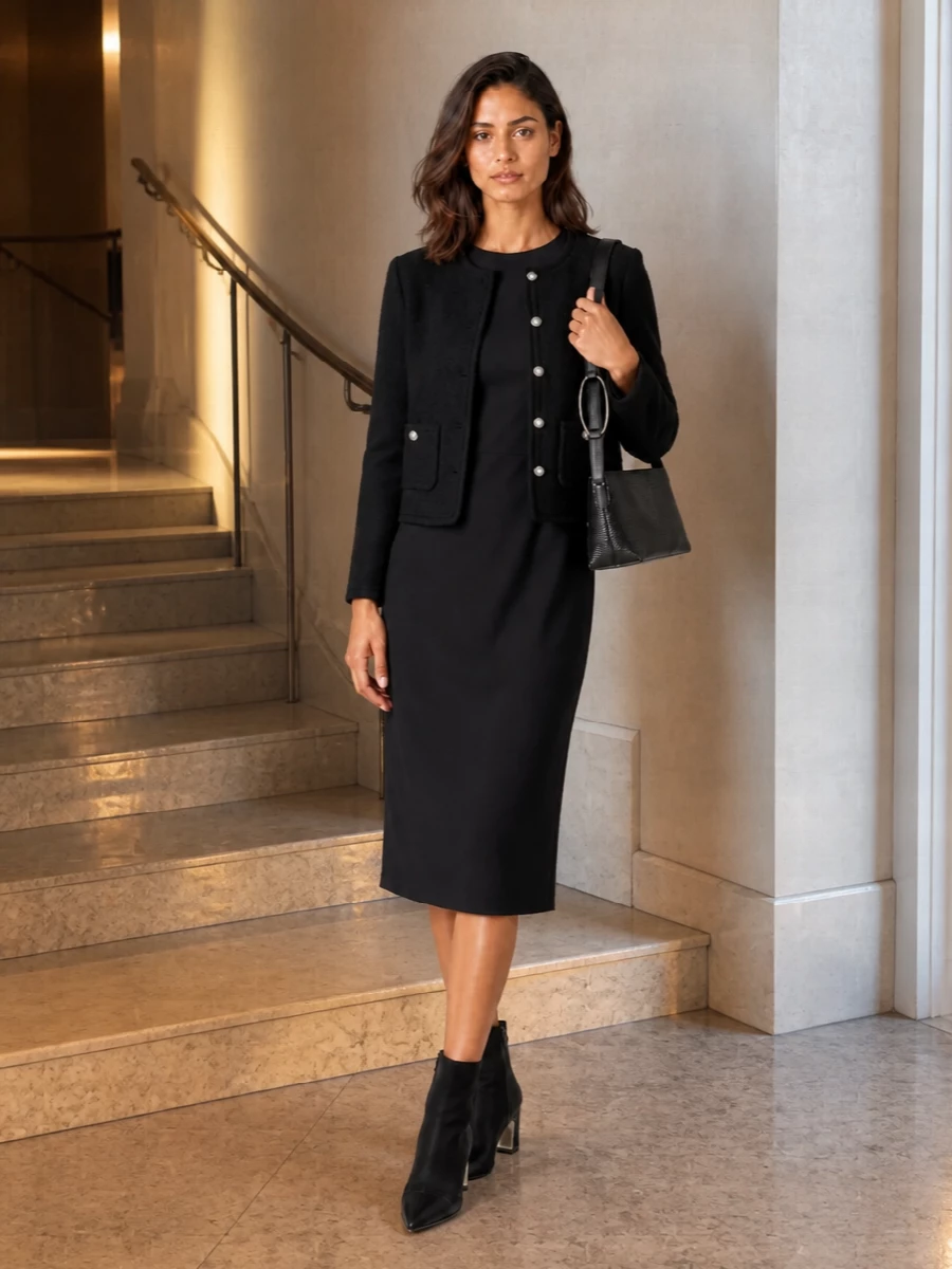 Tagliatore black midi dress dunst cropped jacket