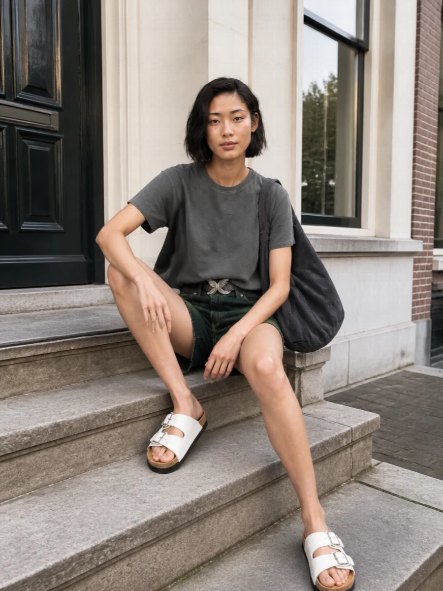 Our legacy denim mini skirt charcoal tee outfit
