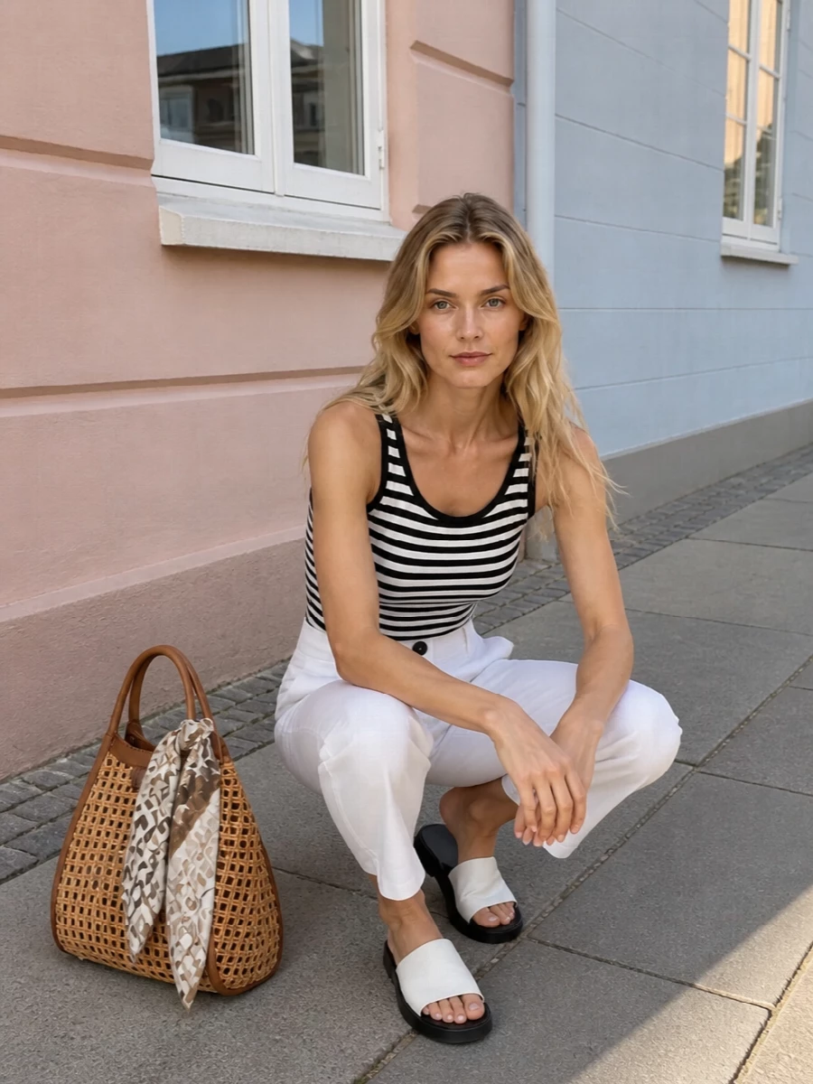 Max mara striped tank white trousers outfit