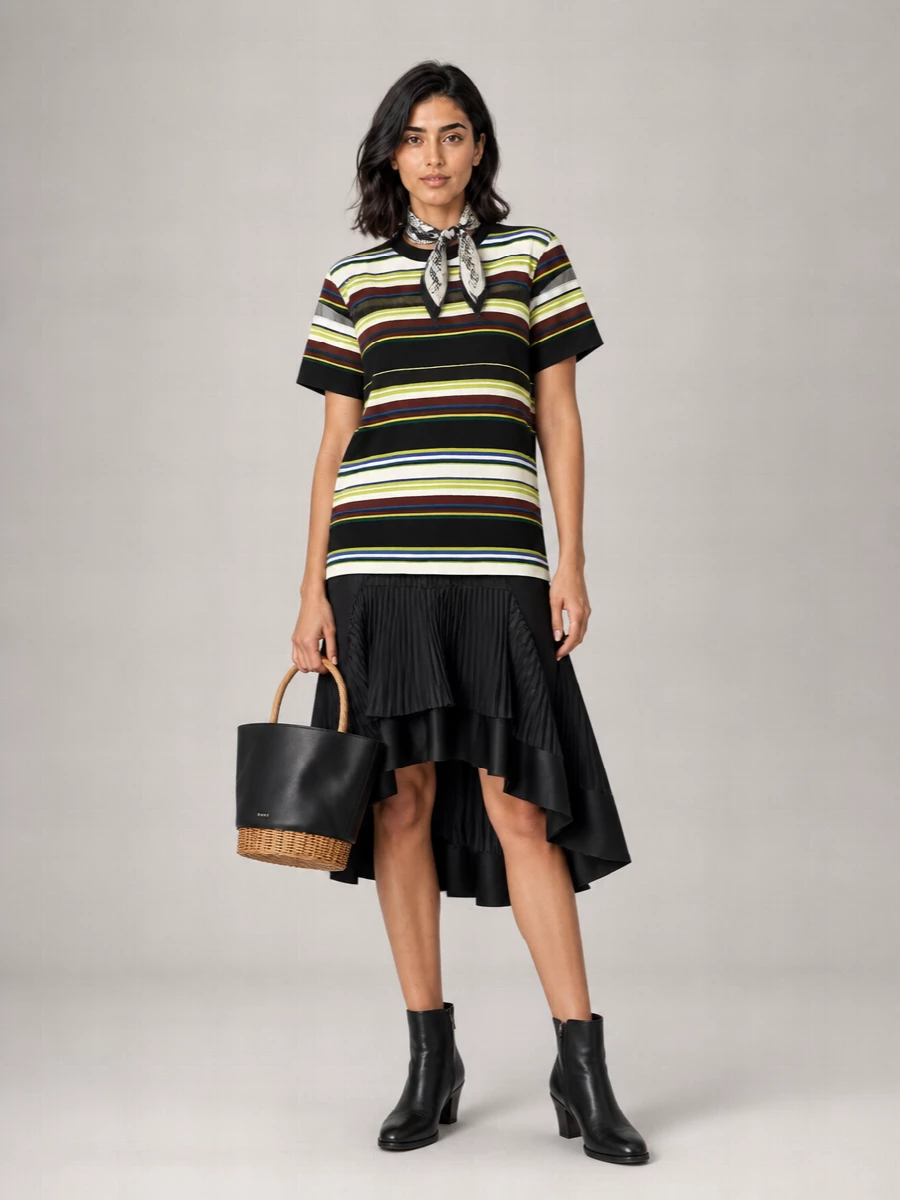 Sacai Striped Mini T-Shirt Dress