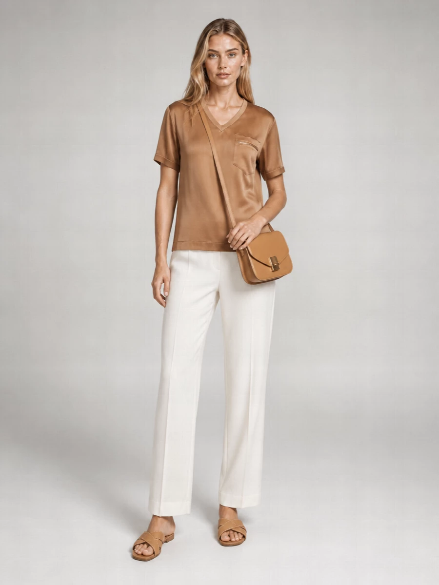 Fabiana Filippi Satin V-Neck Short-Sleeve Top