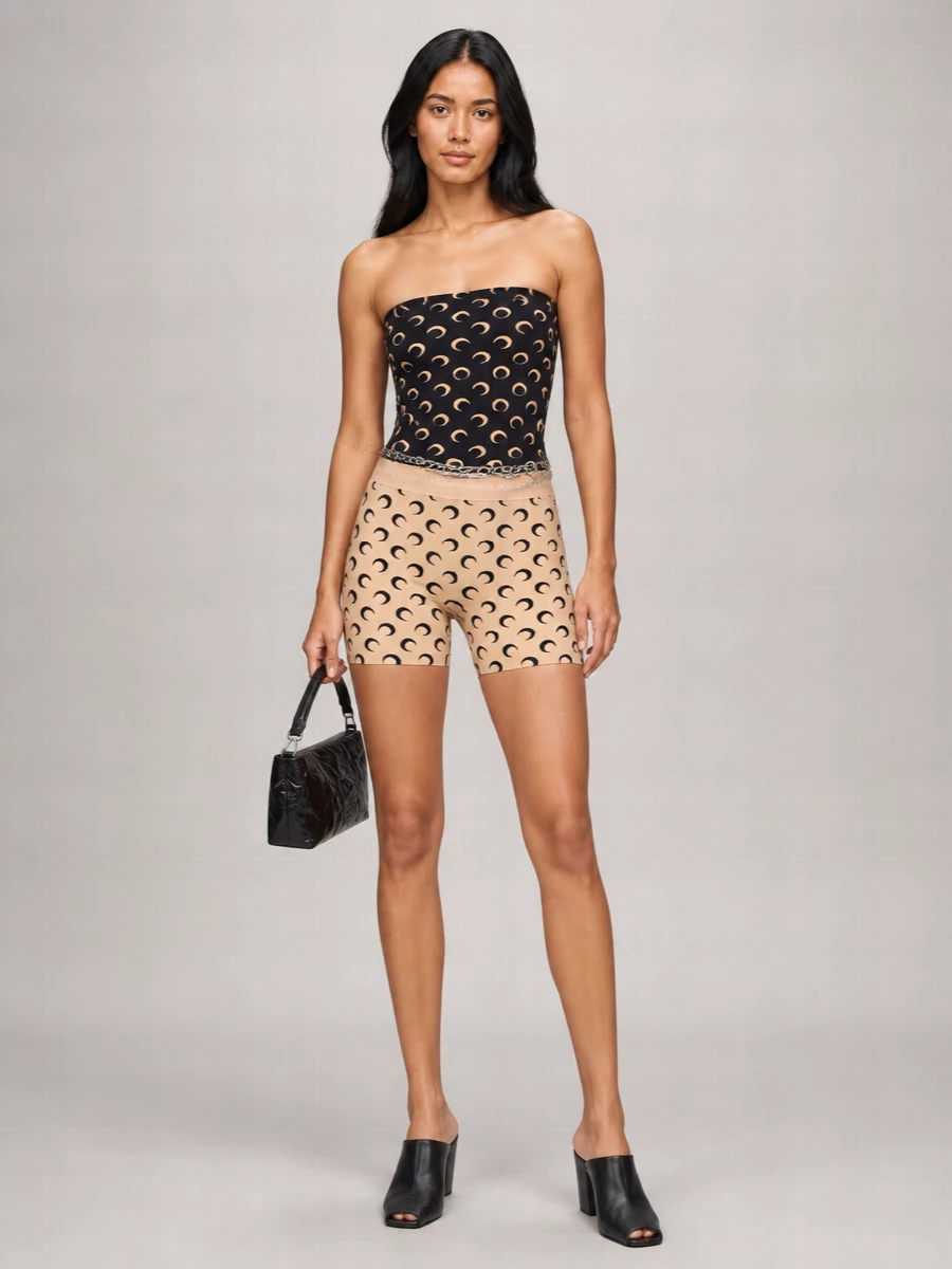 Marine Serre Strapless Crop Top All-Over Print