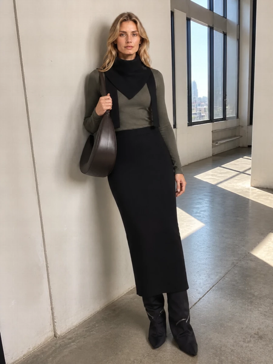 Rick owens knit with black column skirt
