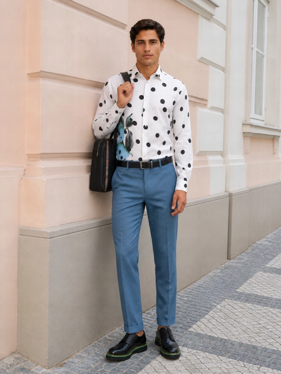 Paul smith polka dot shirt blue tailored trousers