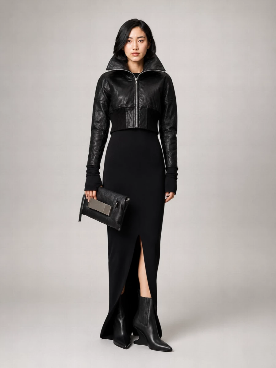 Rick Owens Lamb Leather Cropped Jacket