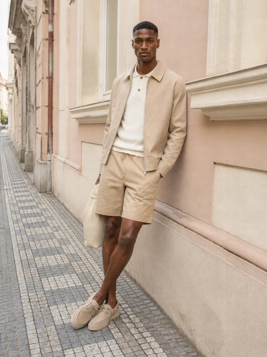 Les deux linen jacket beige shorts outfit