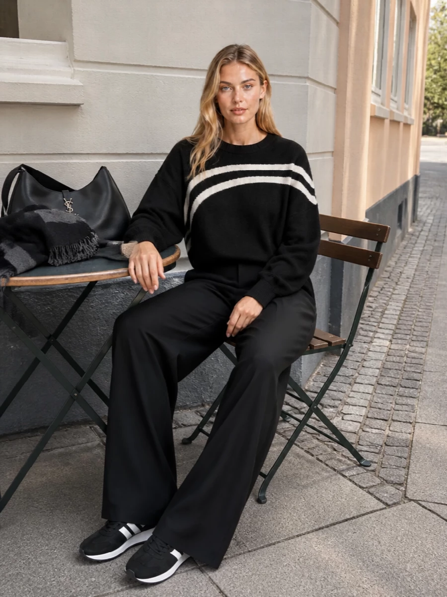 Loulou studio sweatshirt black wide leg trousers