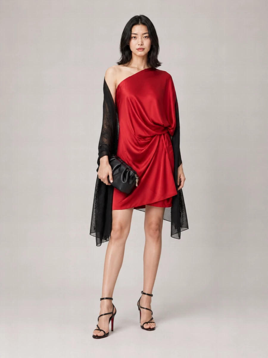 Dries Van Noten Silk Asymmetric Draped Mini Dress