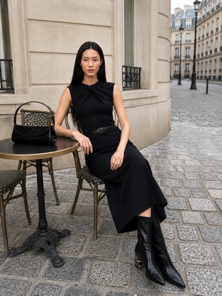 Jil sander black midi skirt sculpted top outfit