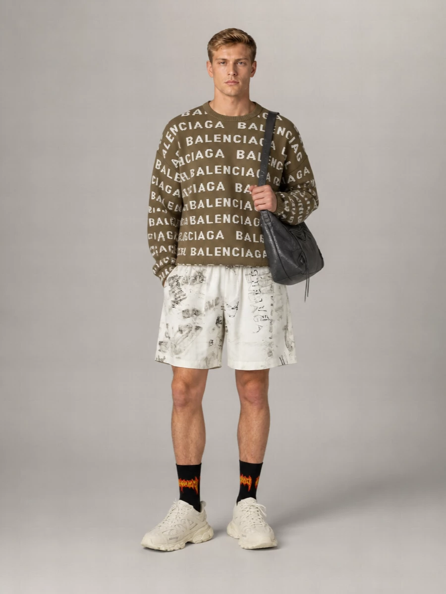 Balenciaga Logo Knit Wool Crewneck Jumper