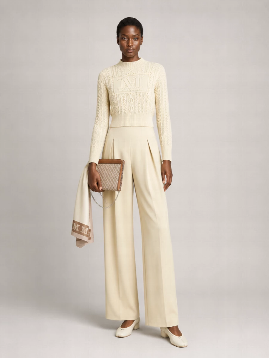 Max Mara 'Miranda' High Neck Cable Knit Sweater