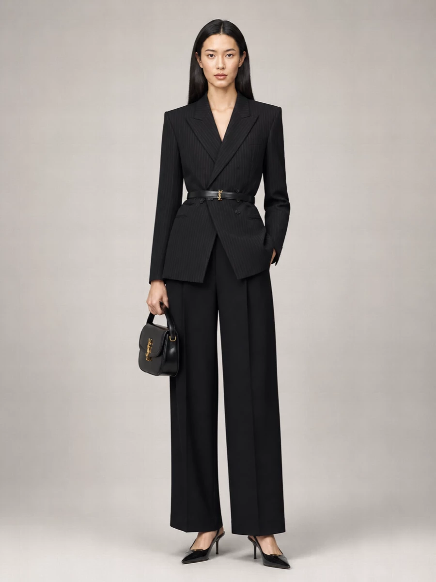 Saint Laurent pinstripe virgin wool double-breasted suit jacket