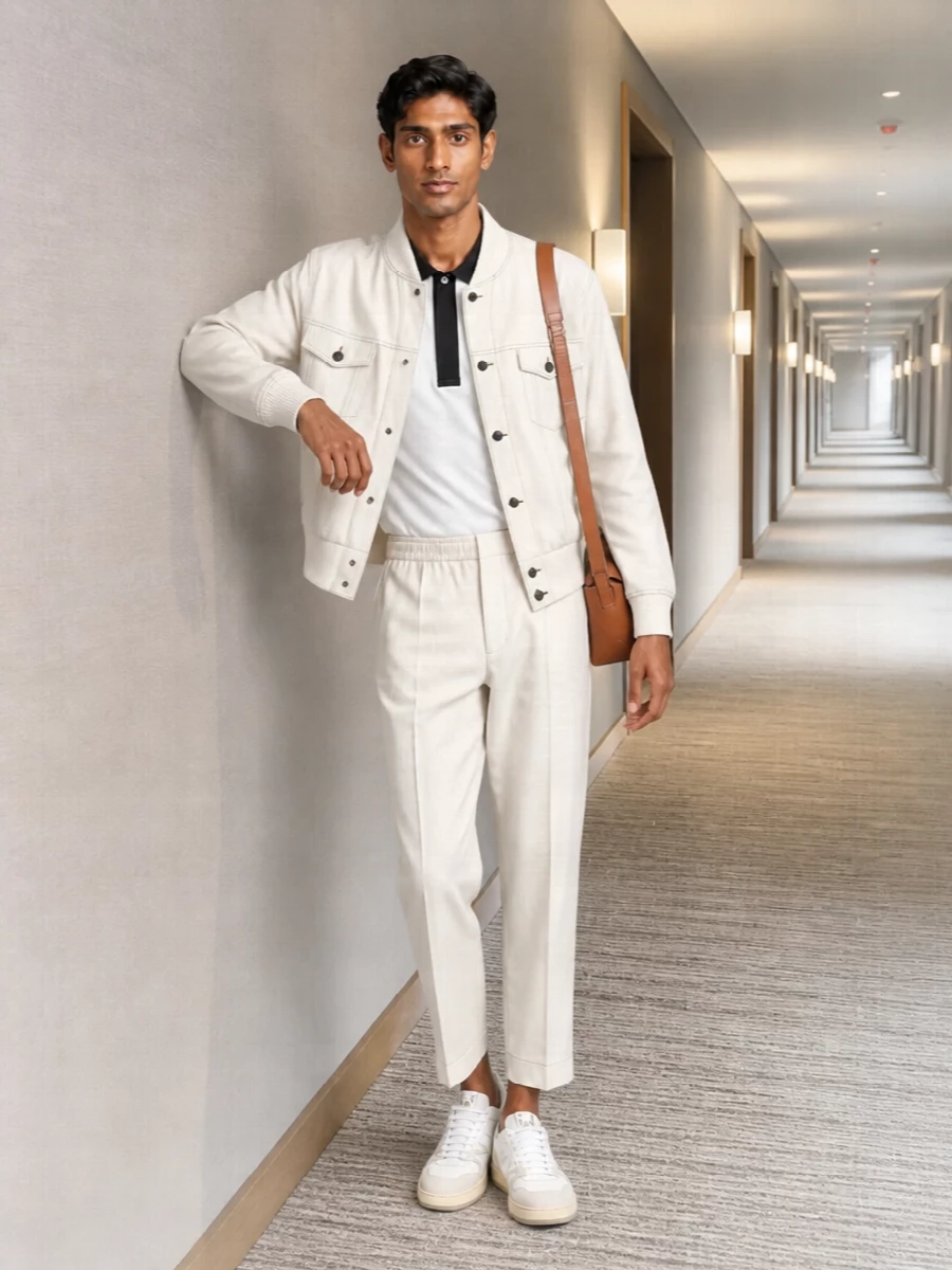 Lanvin bomber ivory trousers loewe bag