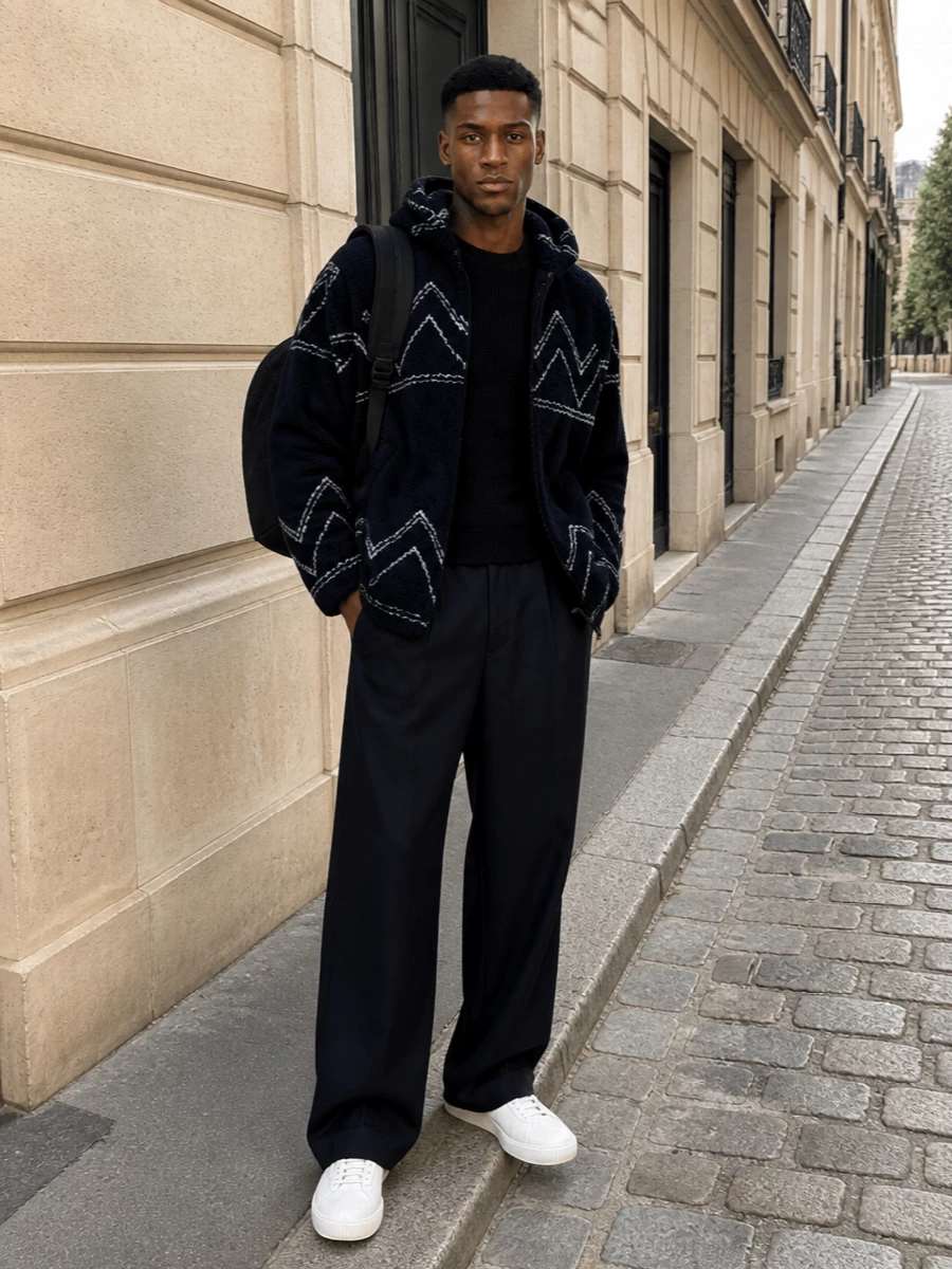 Giorgio armani fleece coat wide leg trousers