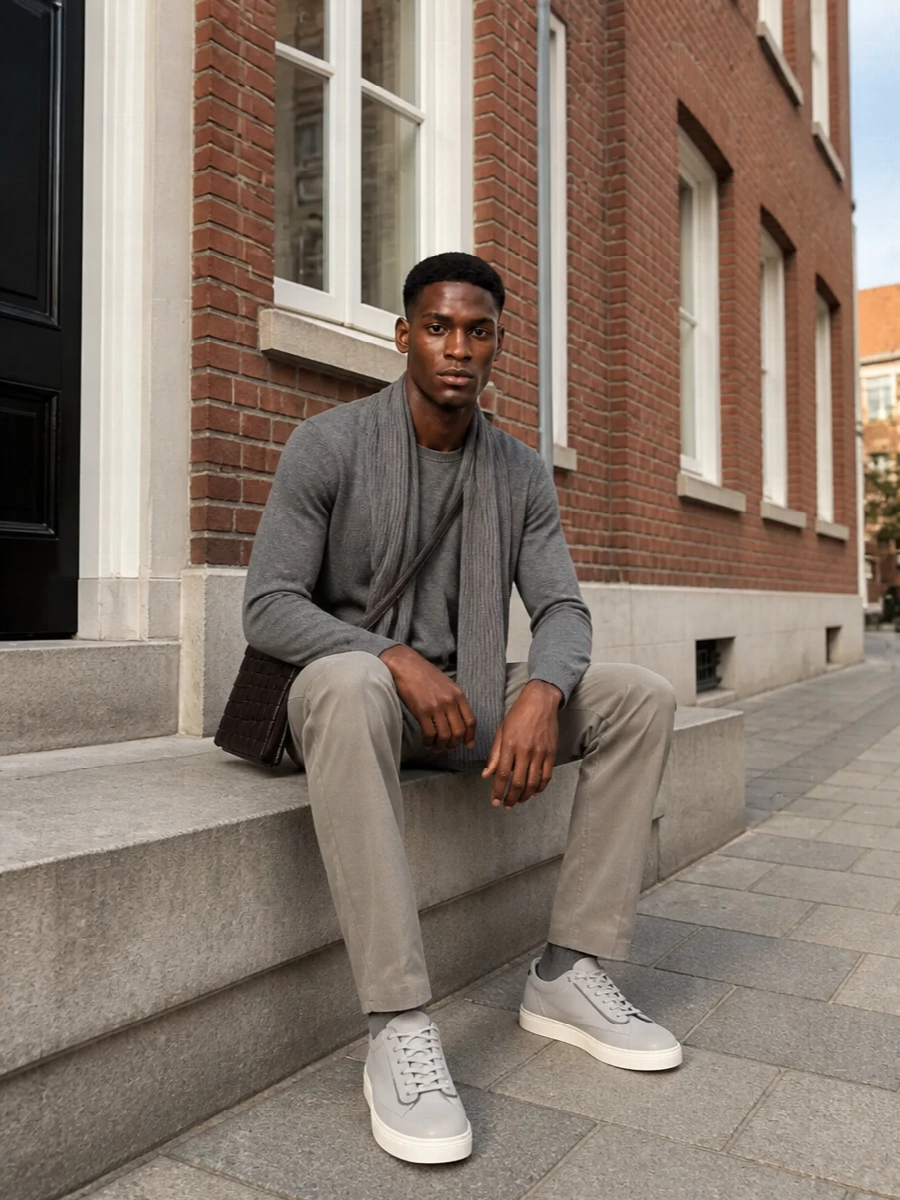Brunello cucinelli grey knit taupe trousers