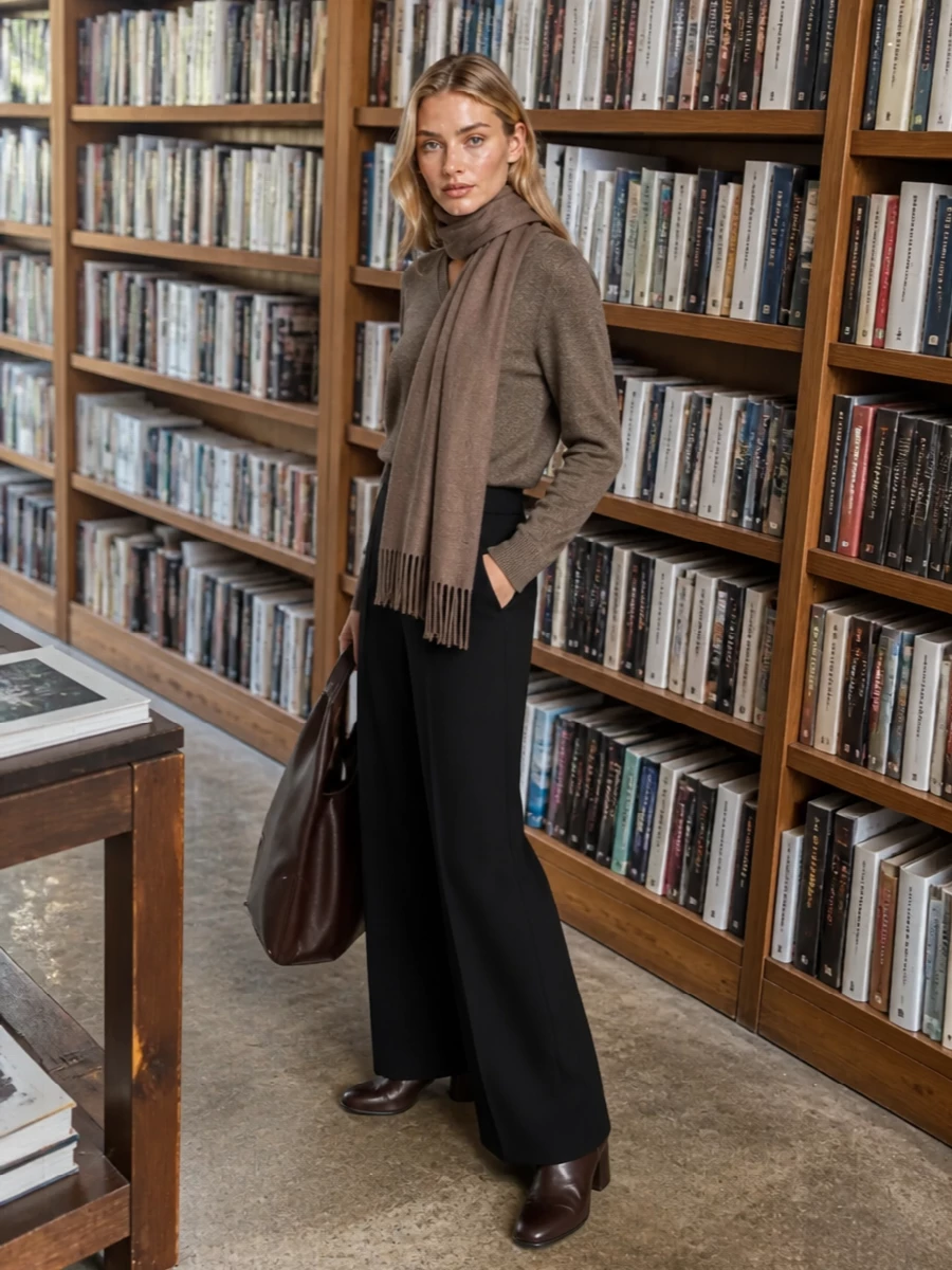 Maison margiela taupe sweater black wide leg trouser