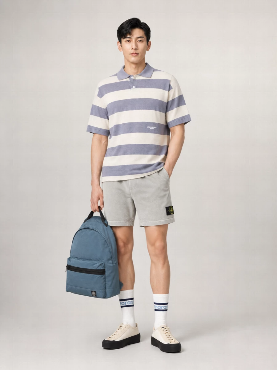 Stone Island Striped Oversized Polo Shirt