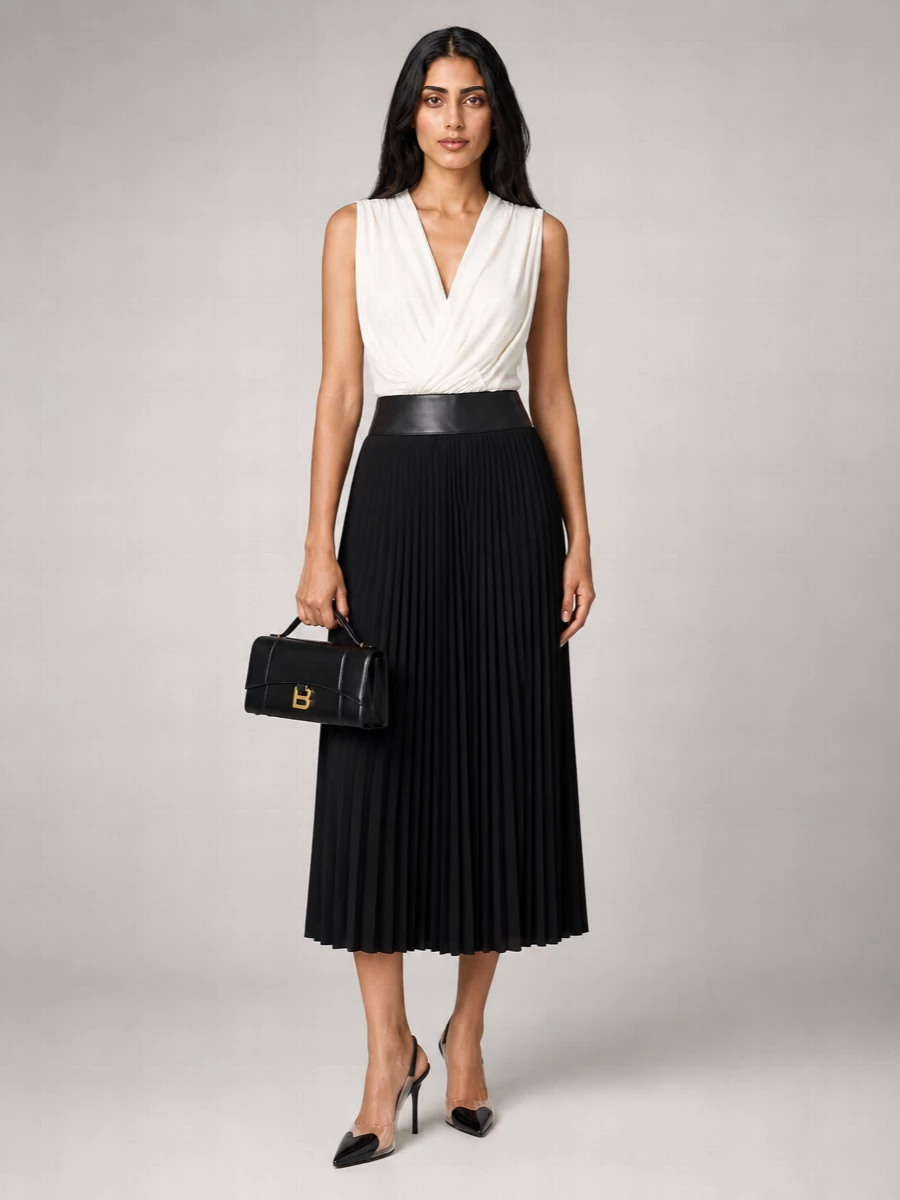 Alaïa Viscose Belted Pleated Midi Skirt
