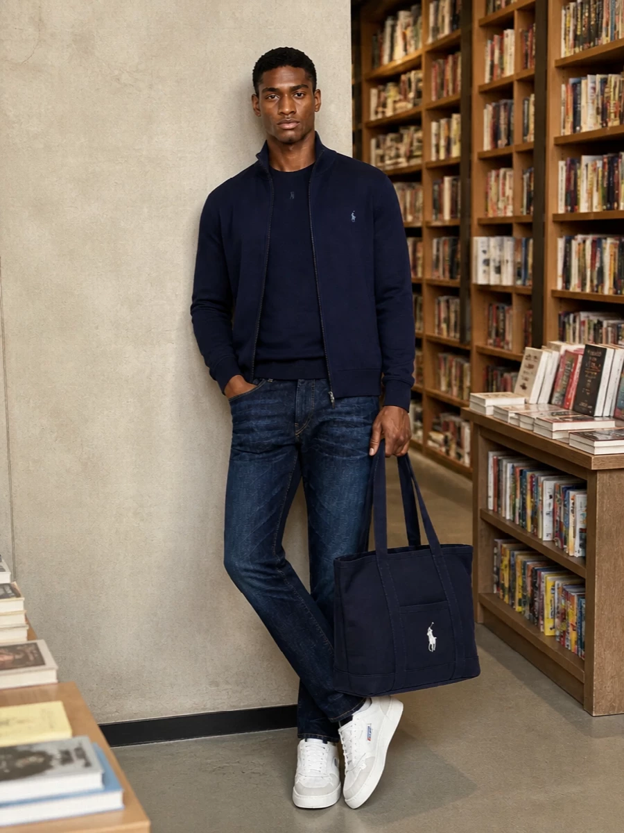 Polo ralph lauren navy zip jacket dark jeans