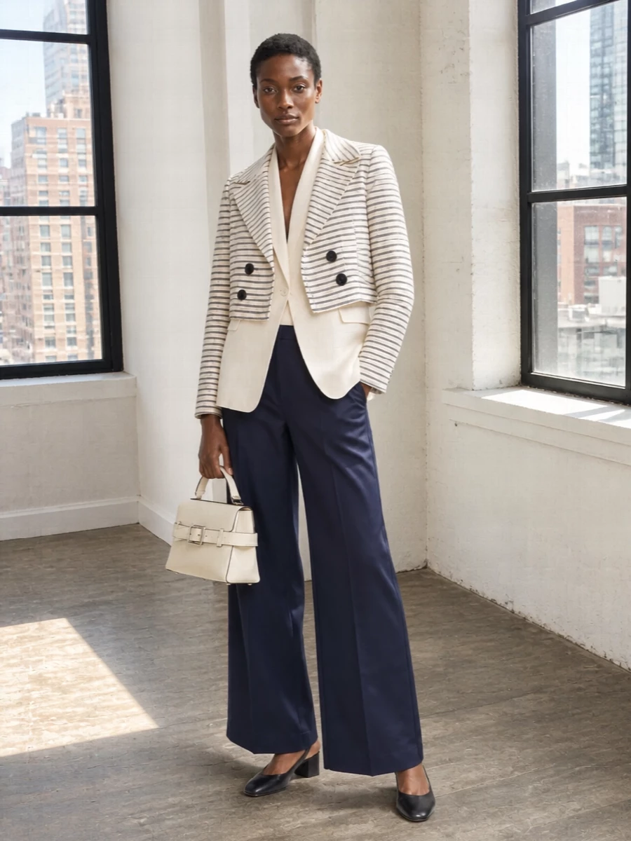 Max mara striped blazer navy wide leg trousers