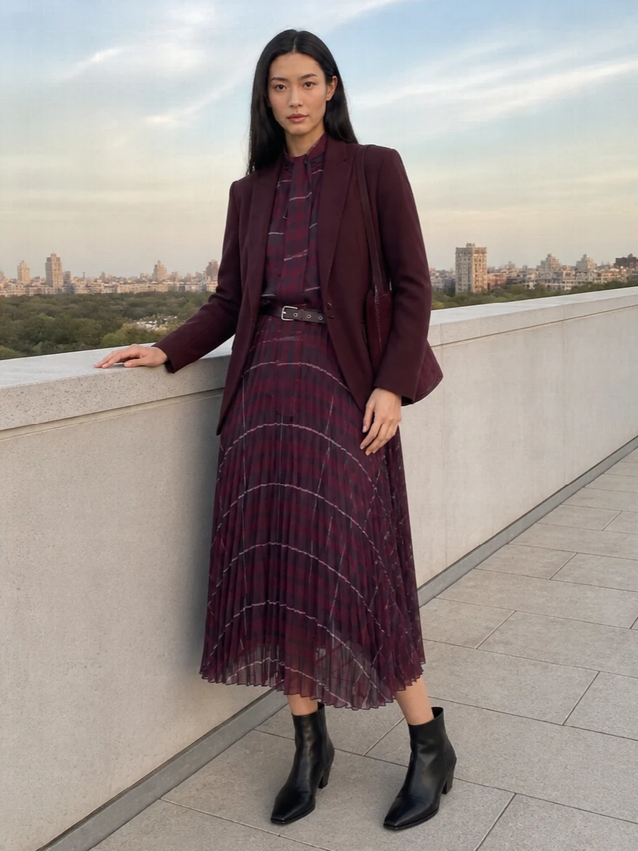S max mara burgundy midi dress ankle boots