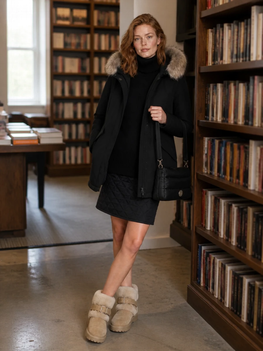 Woolrich parka jil sander skirt shearling boots