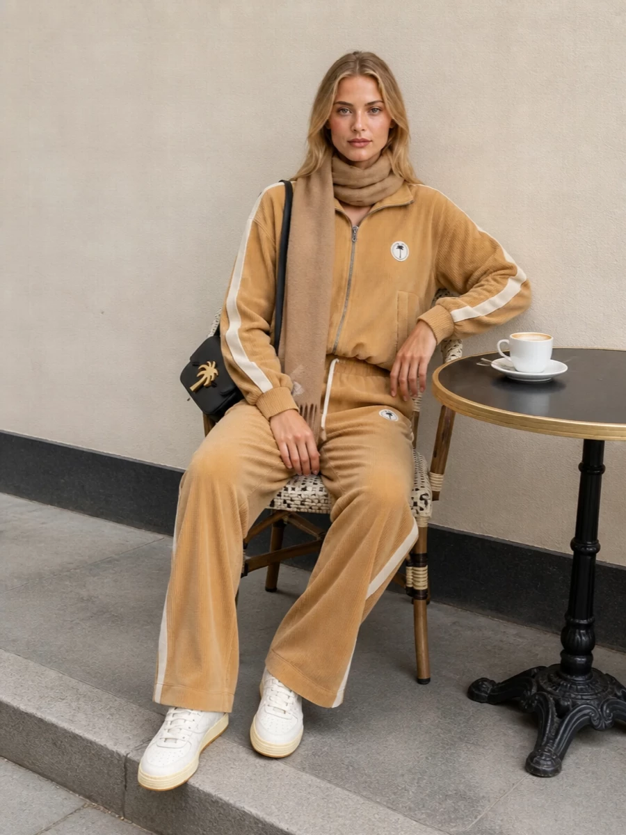 Palm angels camel track pants outfit sneakers
