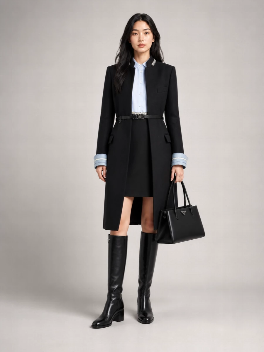 Prada Wool Crystal Embellished Collar Coat