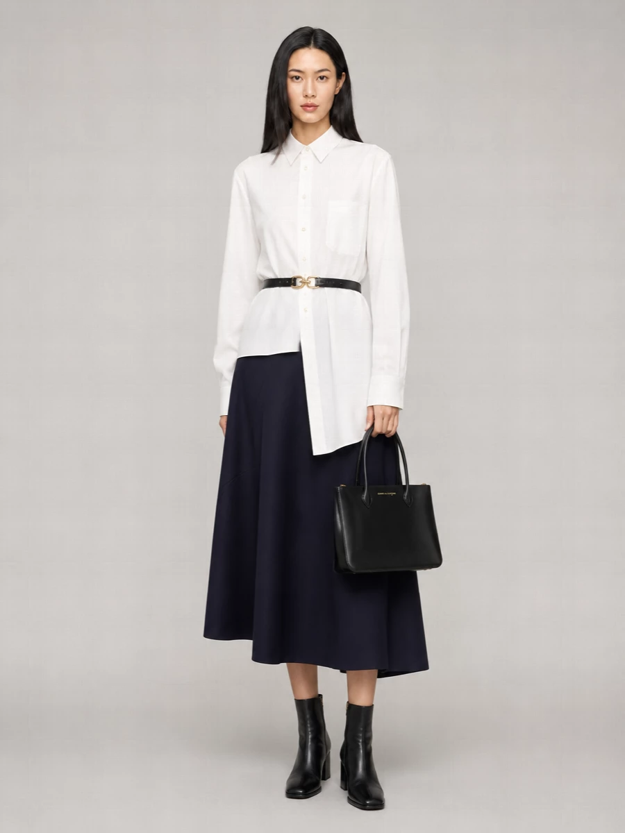Comme Des Garçons Wool Asymmetric Midi A-Line Skirt