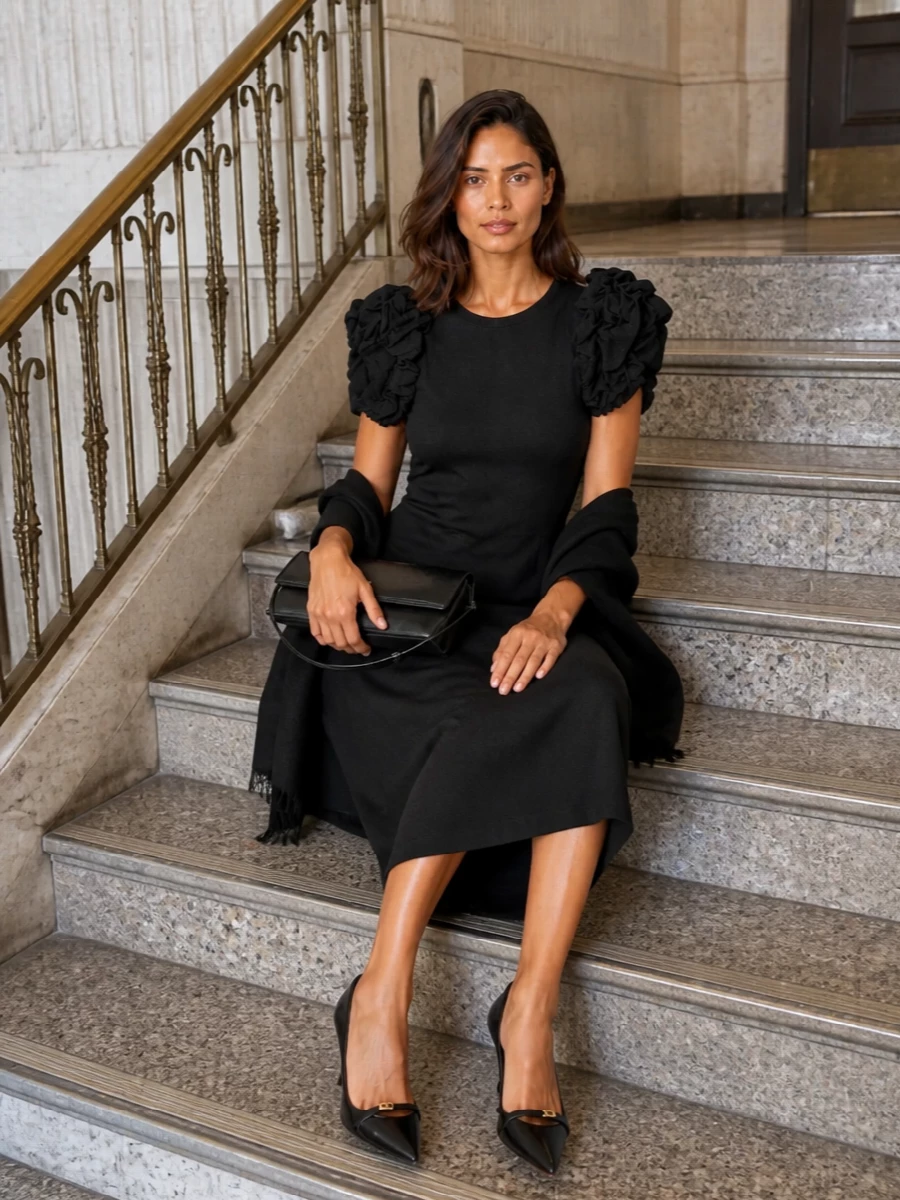Rotate black midi dress dolce gabbana heels